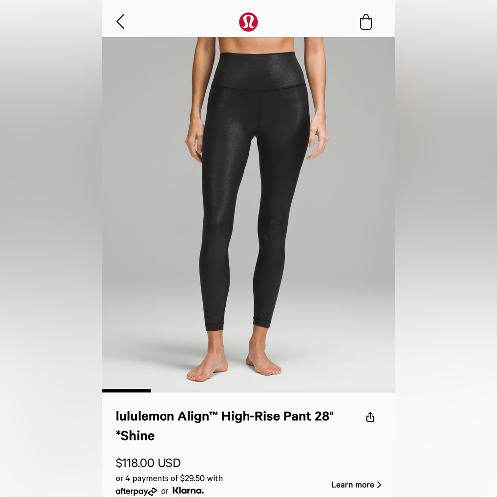 Lululemon 28” align black shine